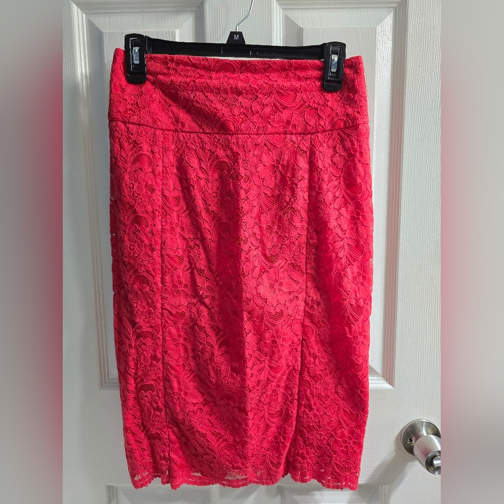 Red Lace Pencil Skirt